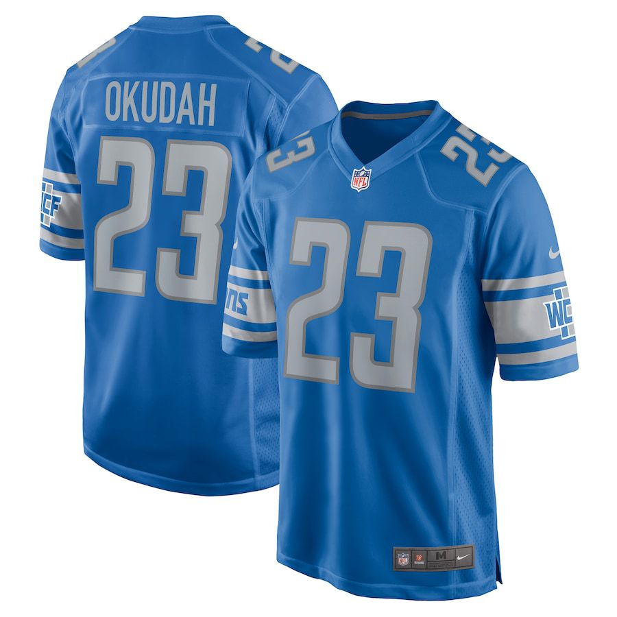 Men Detroit Lions #23 Jeff Okudah Nike Blue Player Game NFL Jersey